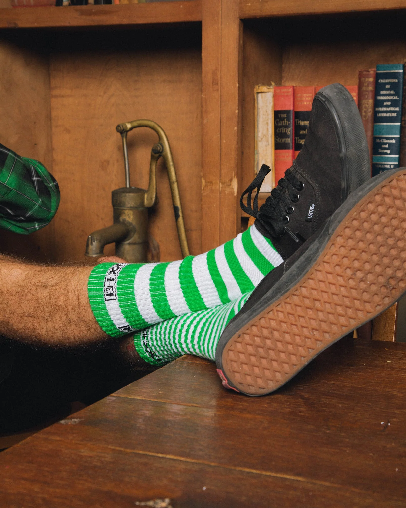 Striper Premium Crew Socks - Green & White 3 Striper Premium Crew Socks - Green & White