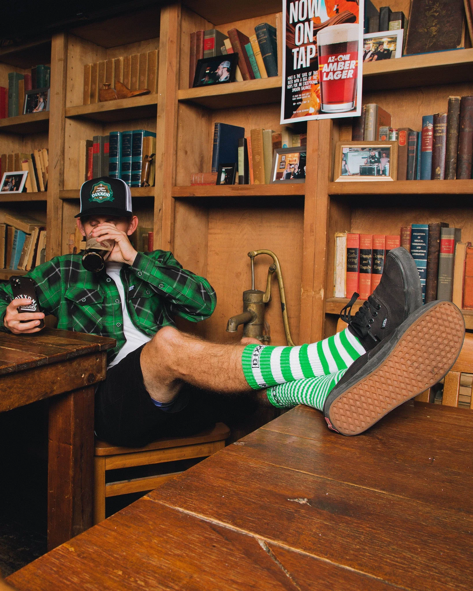 Striper Premium Crew Socks - Green & White 4 Striper Premium Crew Socks - Green & White