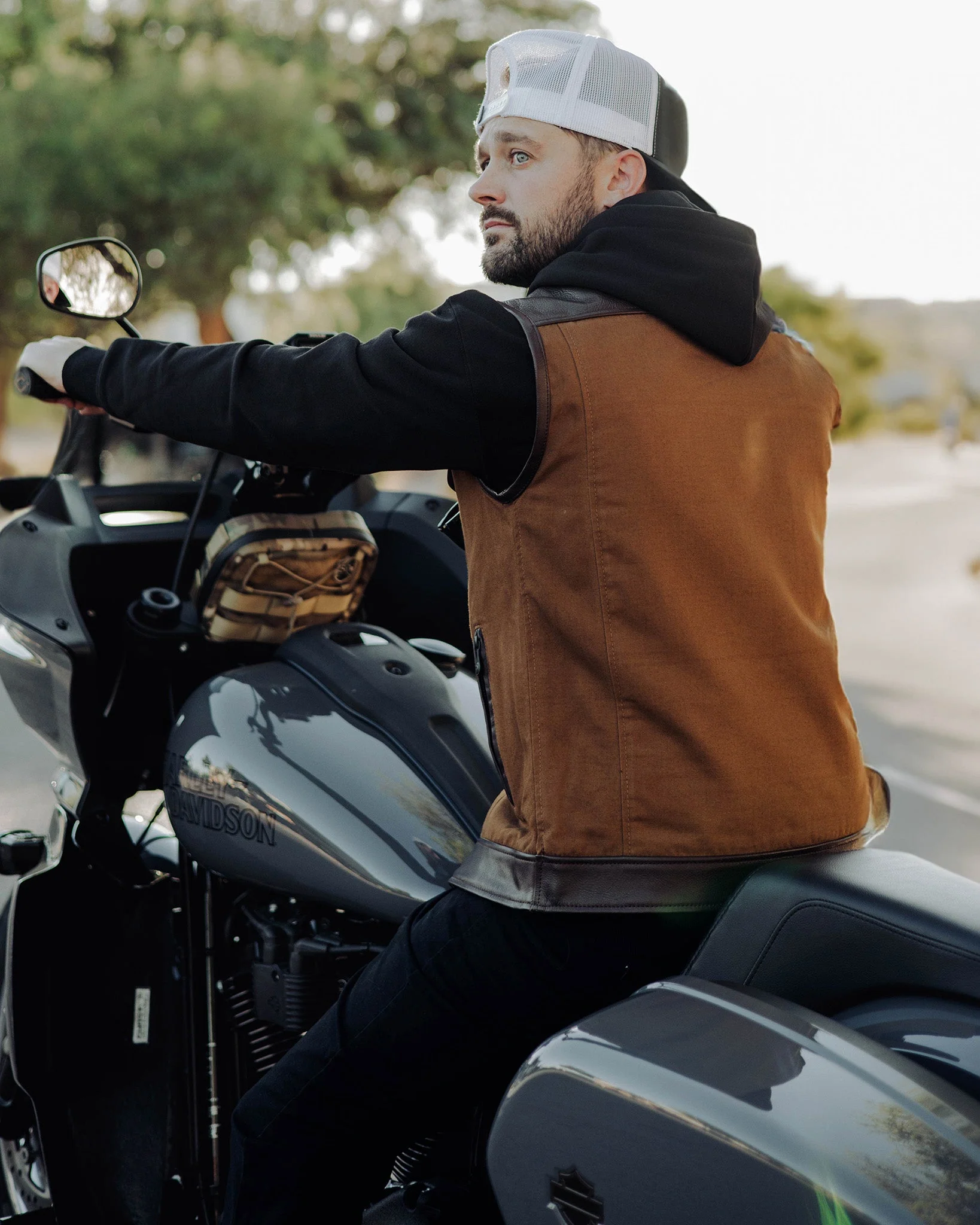 Jackson Leather & Canvas Vest - Brown