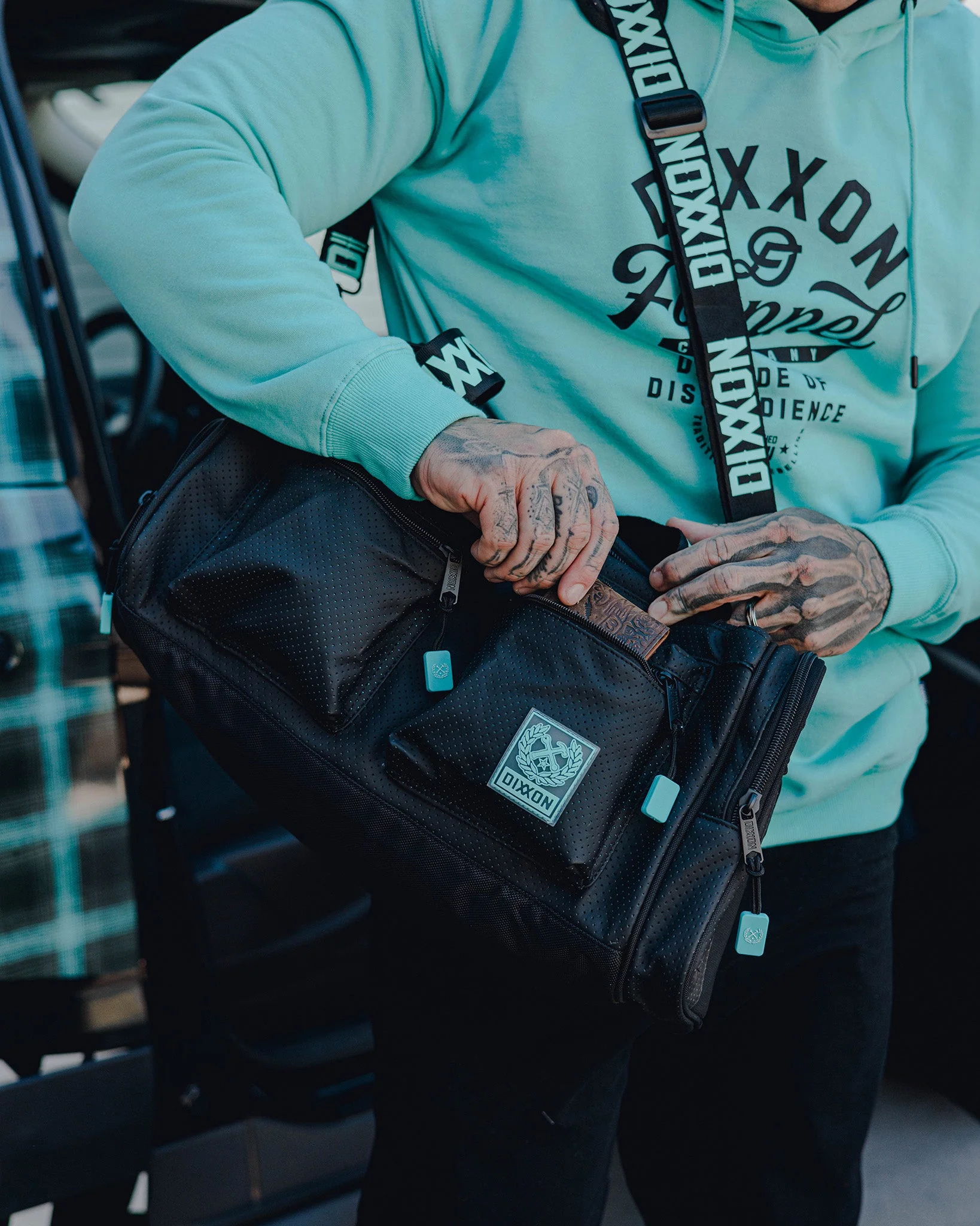 Duffel Bag - Black Perforated Leather