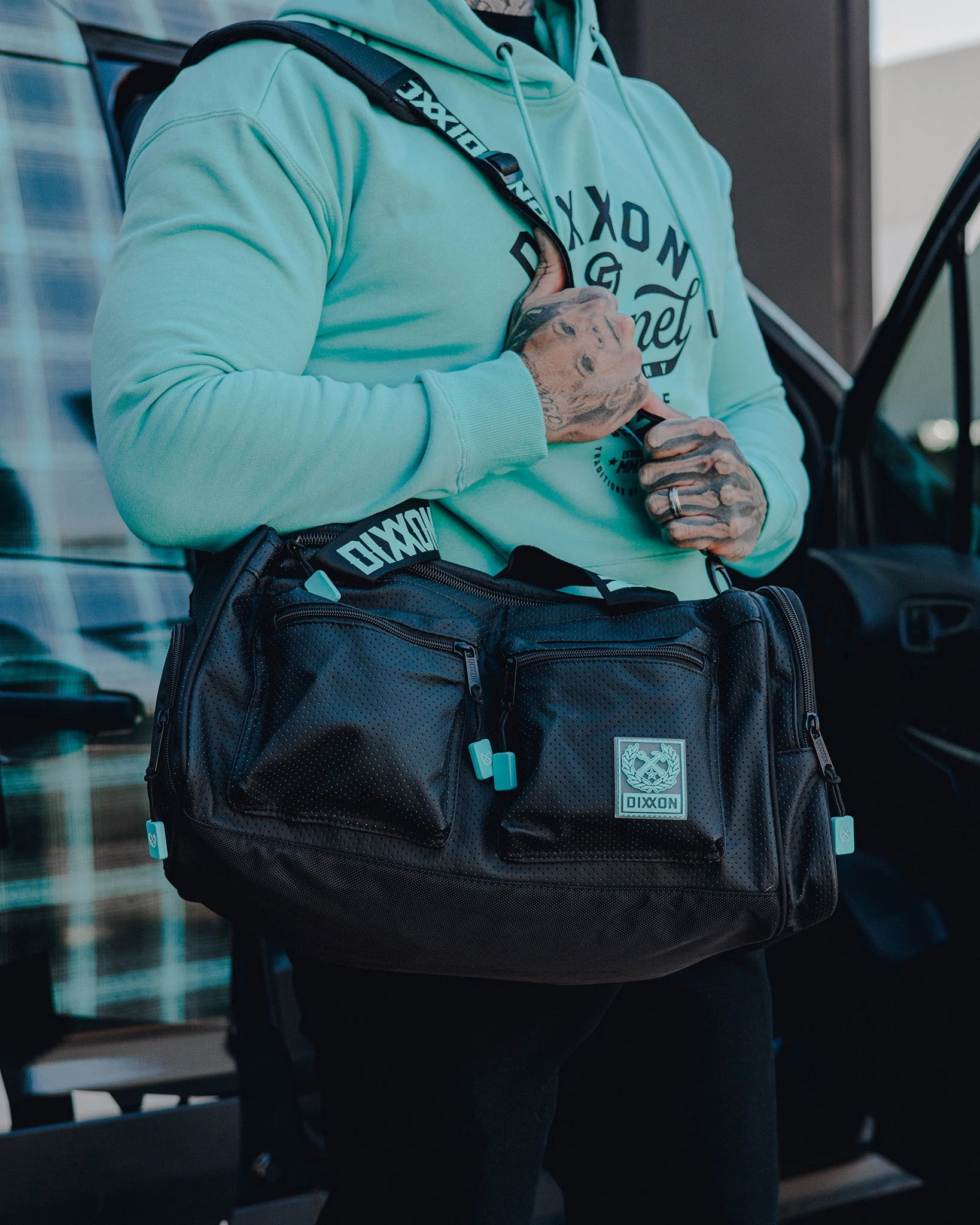 Duffel Bag - Black Perforated Leather 3 Duffel Bag - Black Perforated Leather