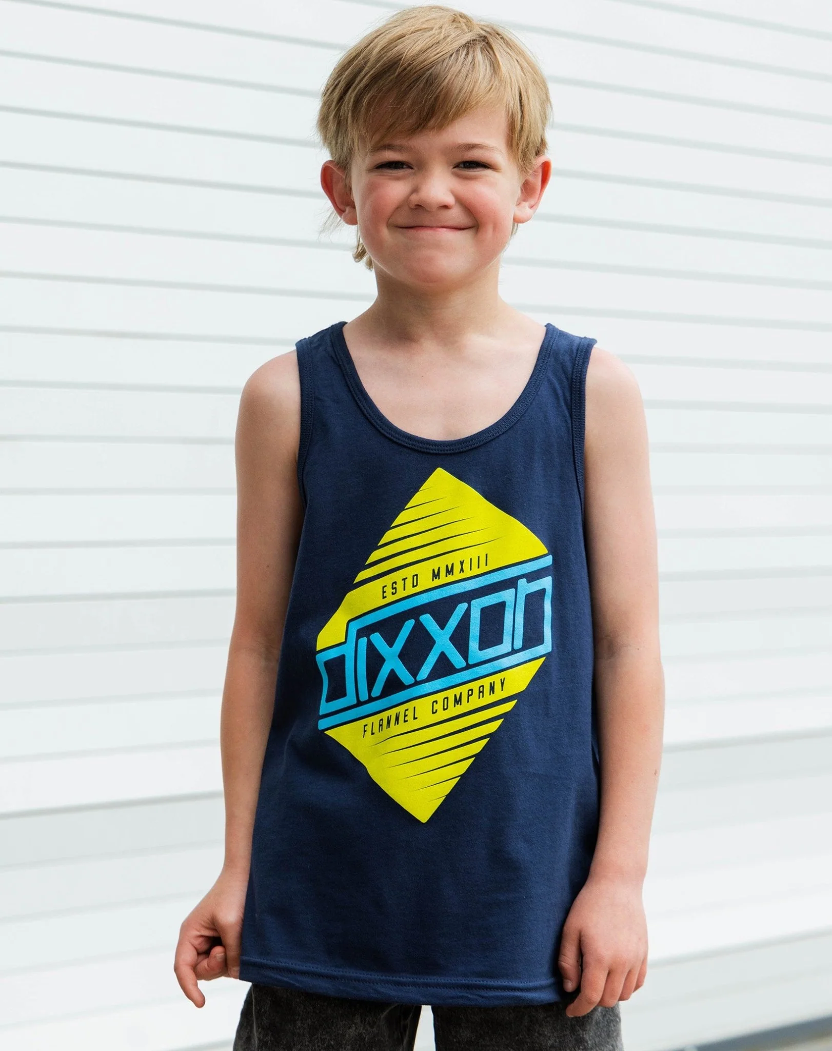 Youth Neon Green Speedy Tank - Navy
