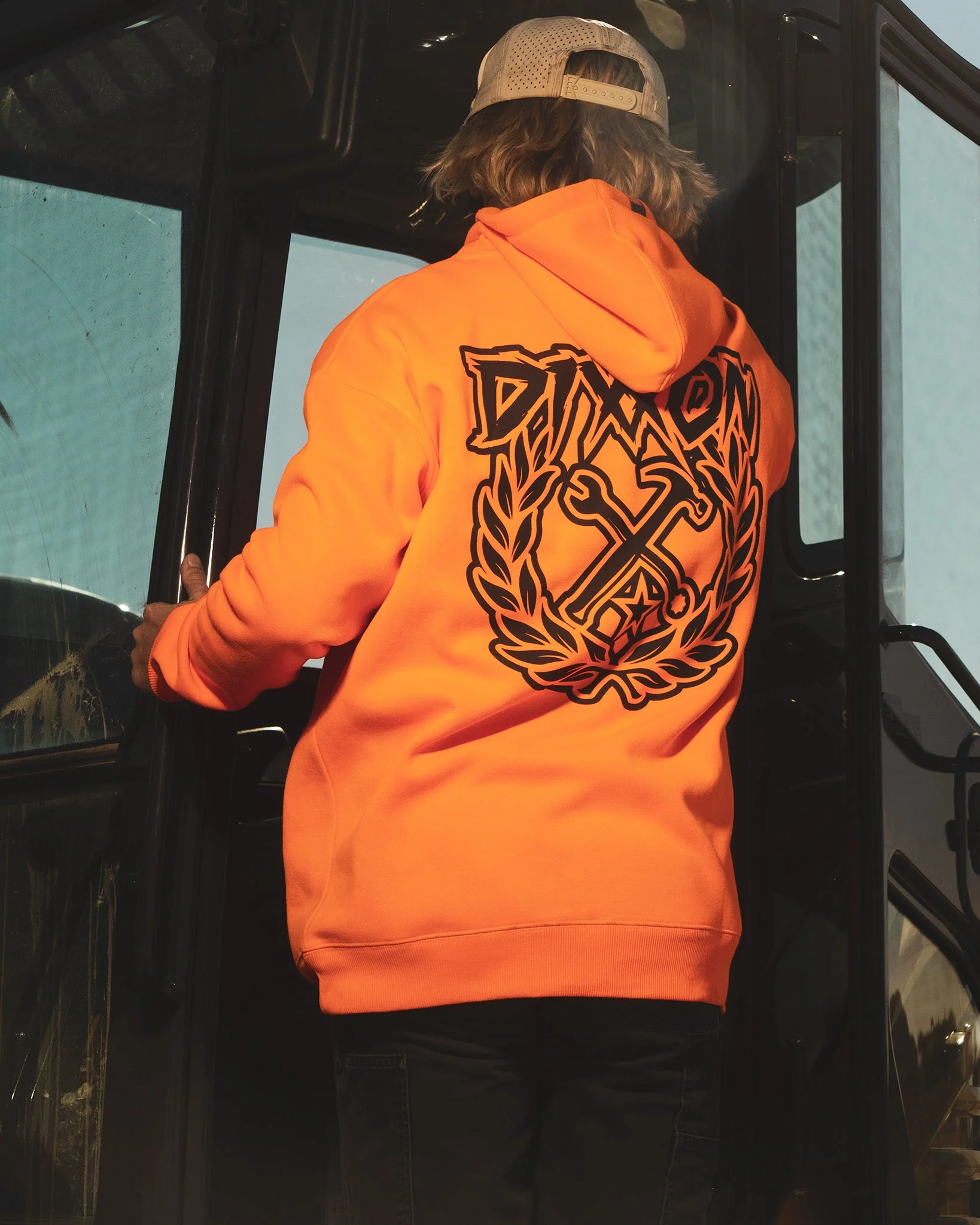 Black Party Crest Pullover Hoodie - Safety Orange