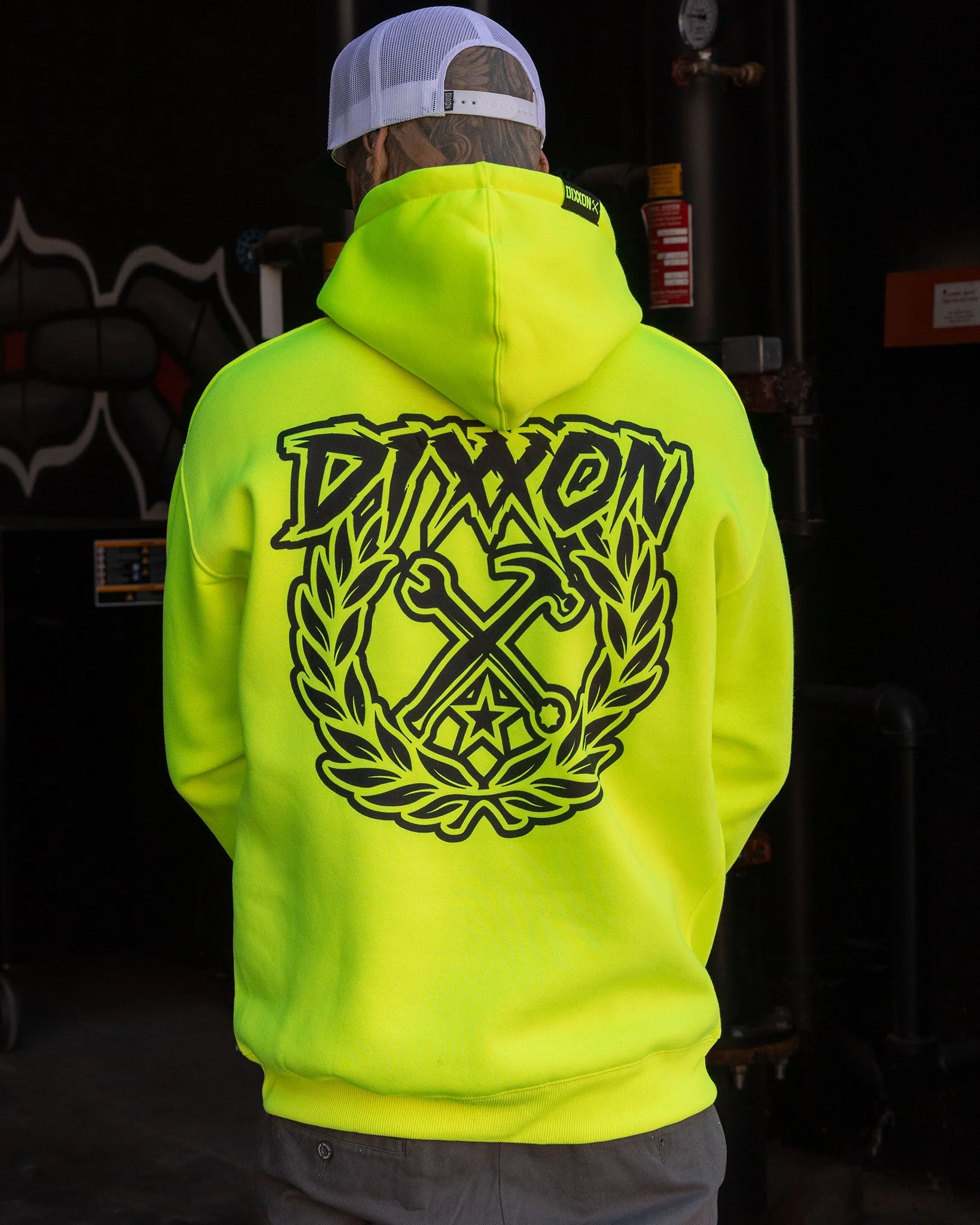 Black Party Crest  Pullover Hoodie - Safety Yellow