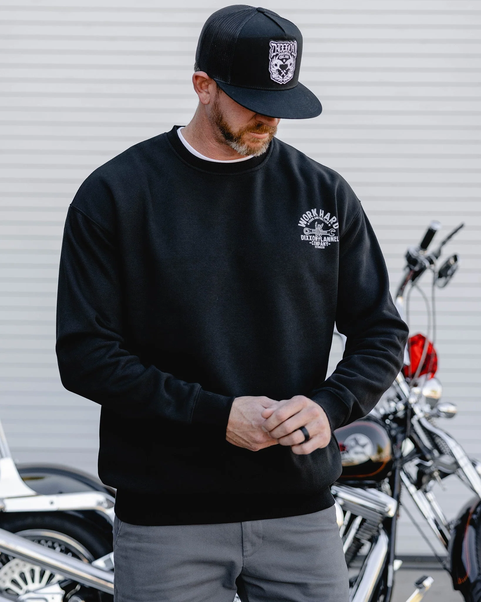 Gray Skeleton Wrench Crewneck Sweatshirt - Black