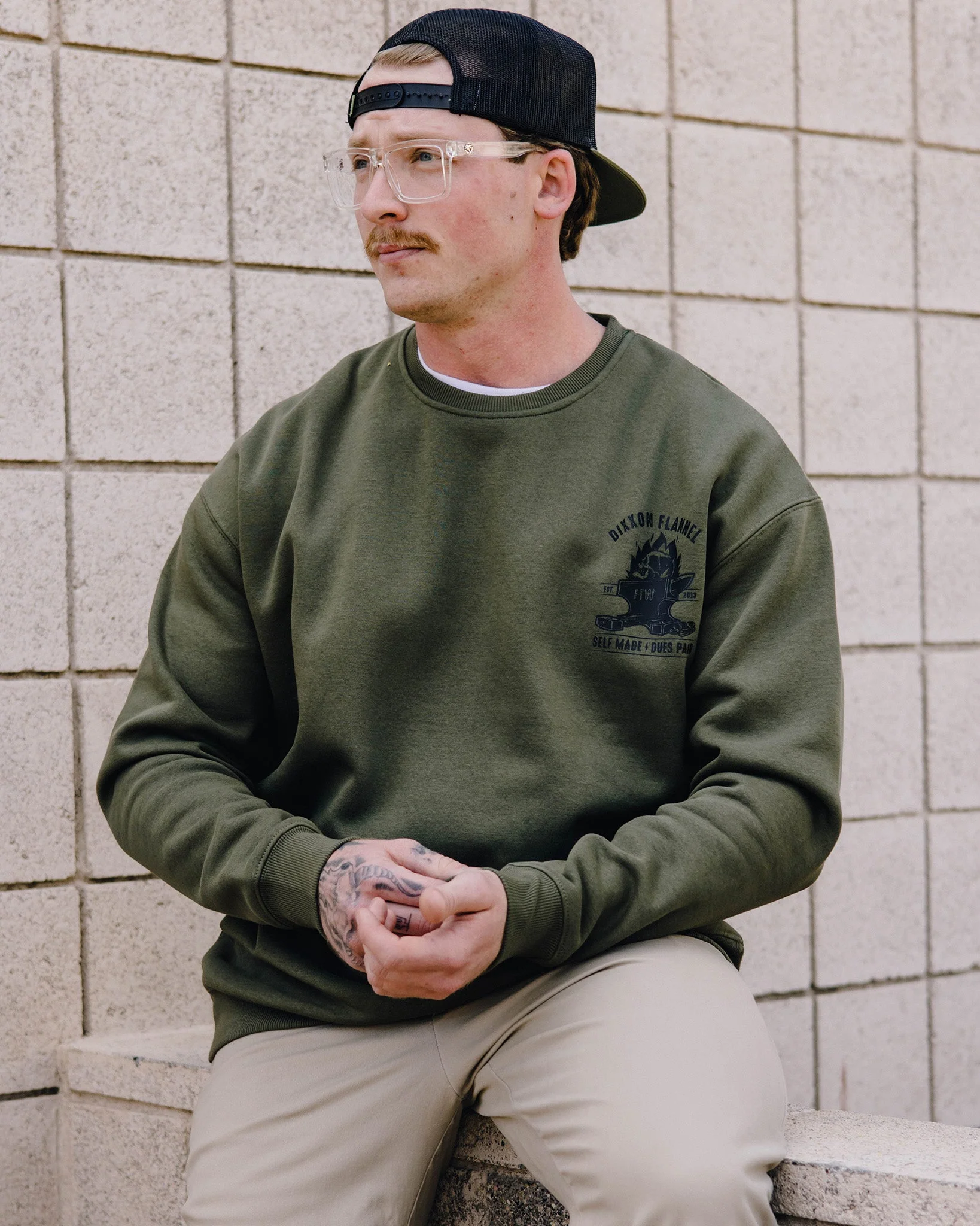 Black Self Made Crewneck Sweatshirt - O.D. Green 4 Black Self Made Crewneck Sweatshirt - O.D. Green