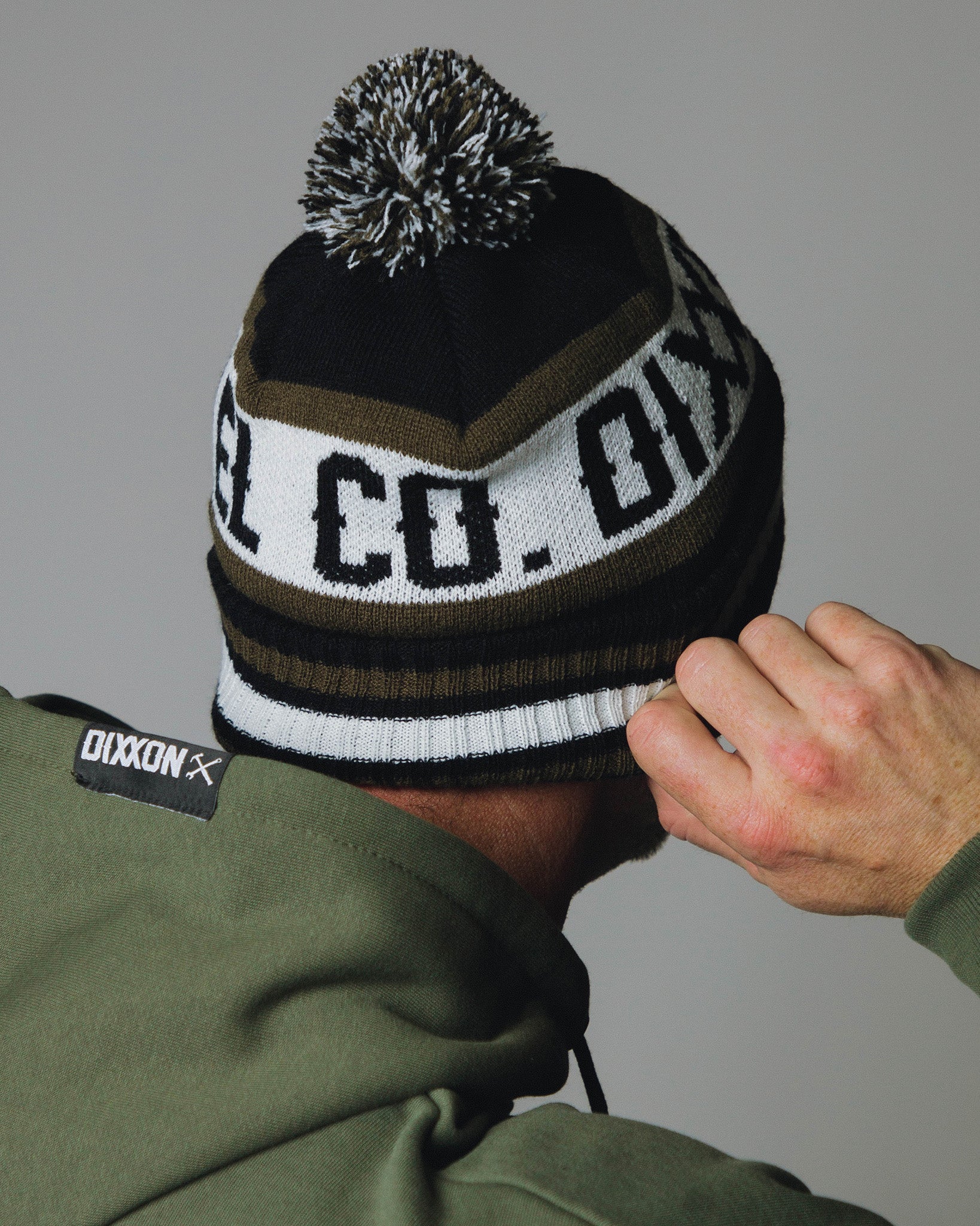 Puff Ball Beanie - O.D. Green, Black, & White 3 Puff Ball Beanie - O.D. Green, Black, & White