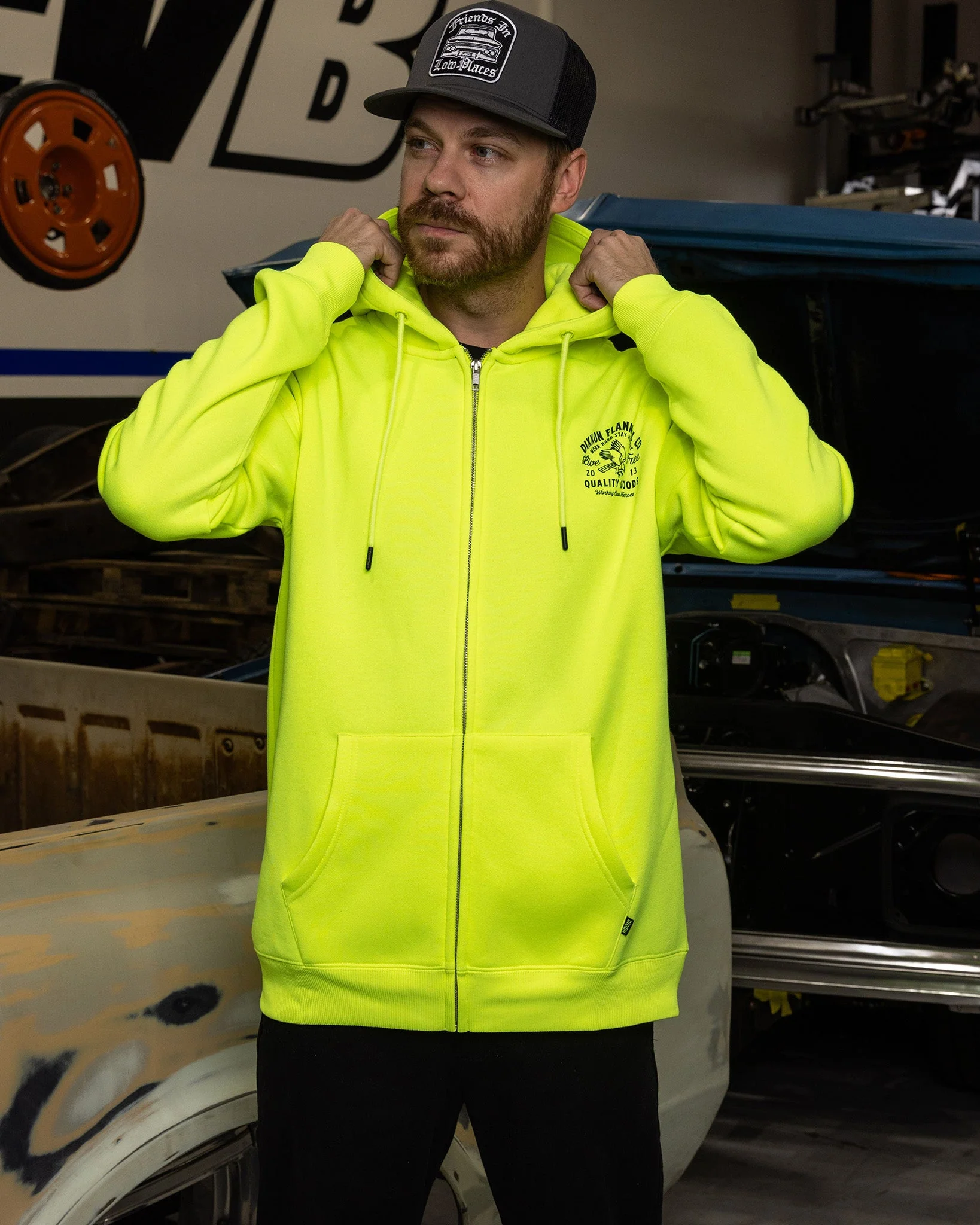 Black Quality Goods Zip Up Hoodie - Safety Yellow 4 Black Quality Goods Zip Up Hoodie - Safety Yellow