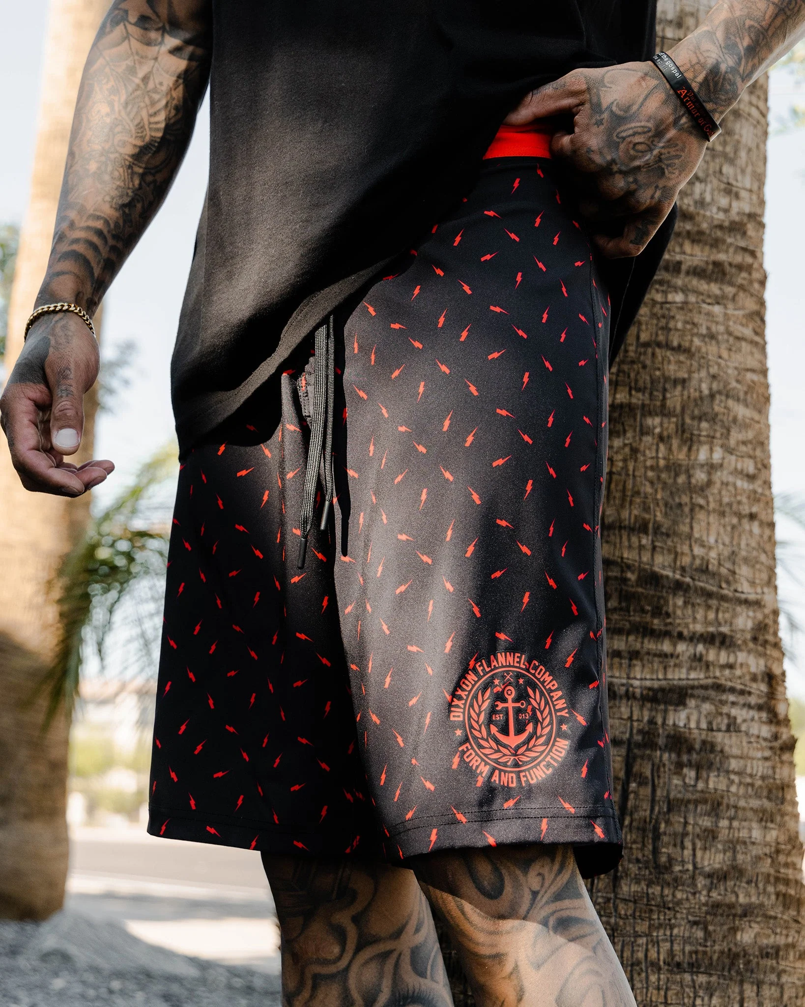 Black & Red Bolt Boardshorts
