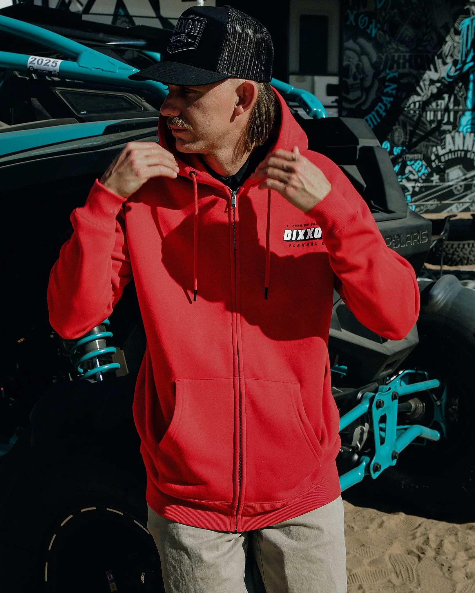 Black & White Grille Zip Up Hoodie - Red 5 Black & White Grille Zip Up Hoodie - Red