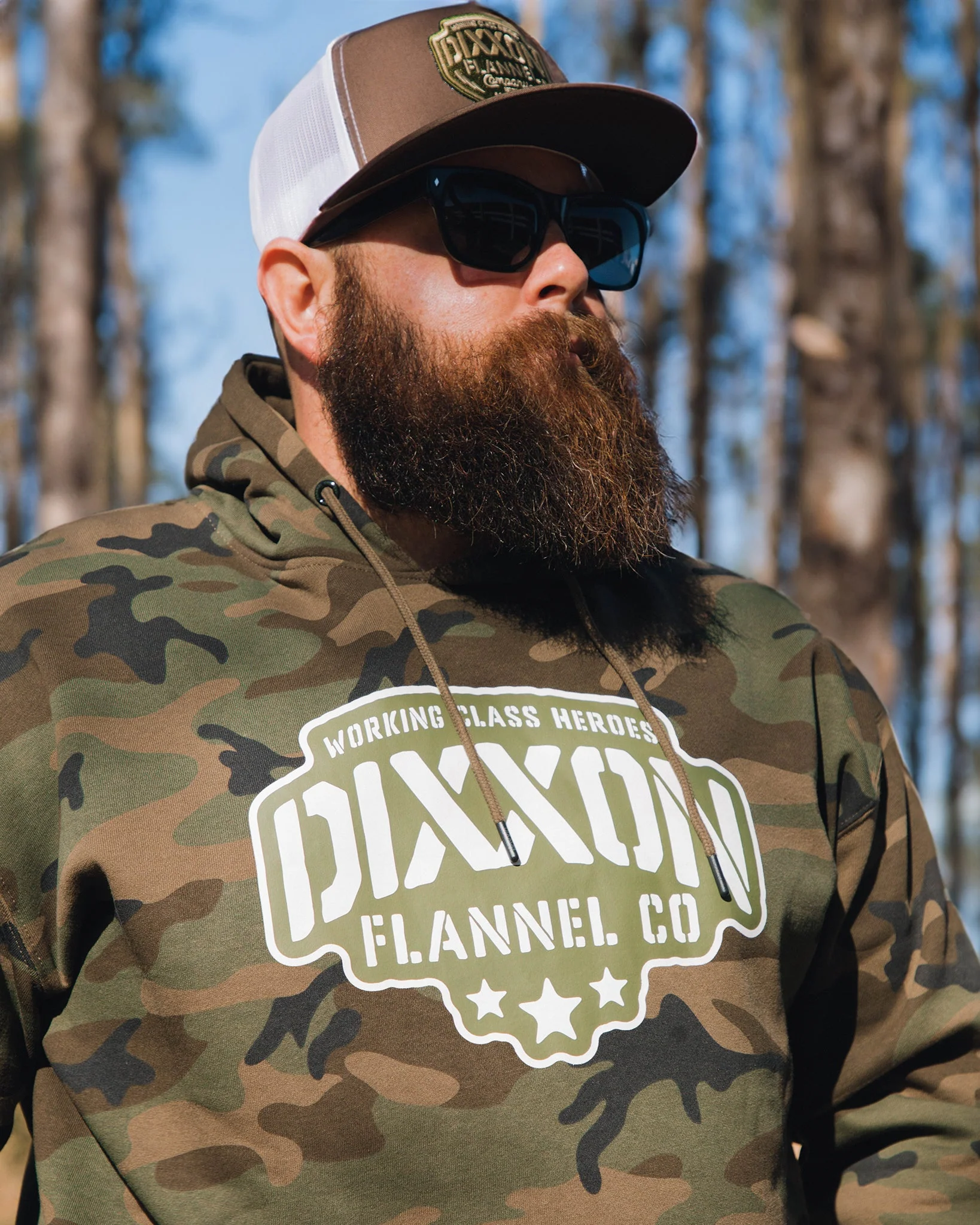 Black & White Stencil Pullover Hoodie - Green Camo