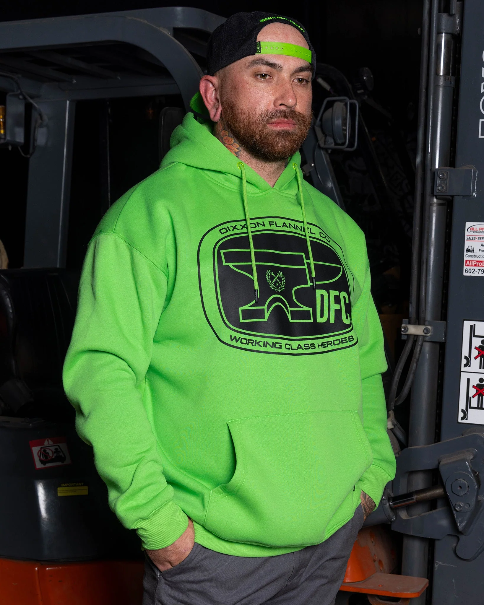 Black Checkpoint Pullover Hoodie - Safety Green