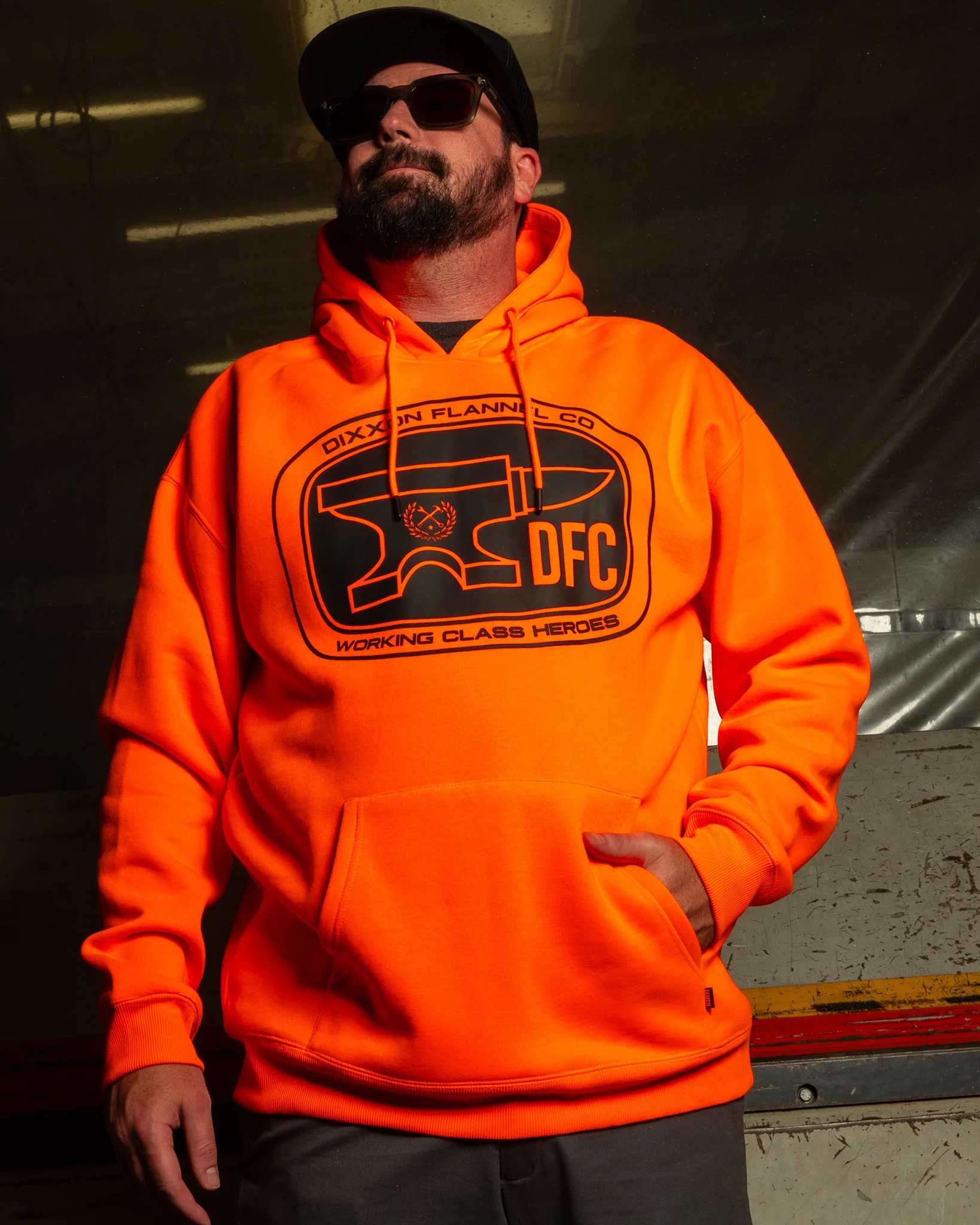 Black Checkpoint Pullover Hoodie - Safety Orange