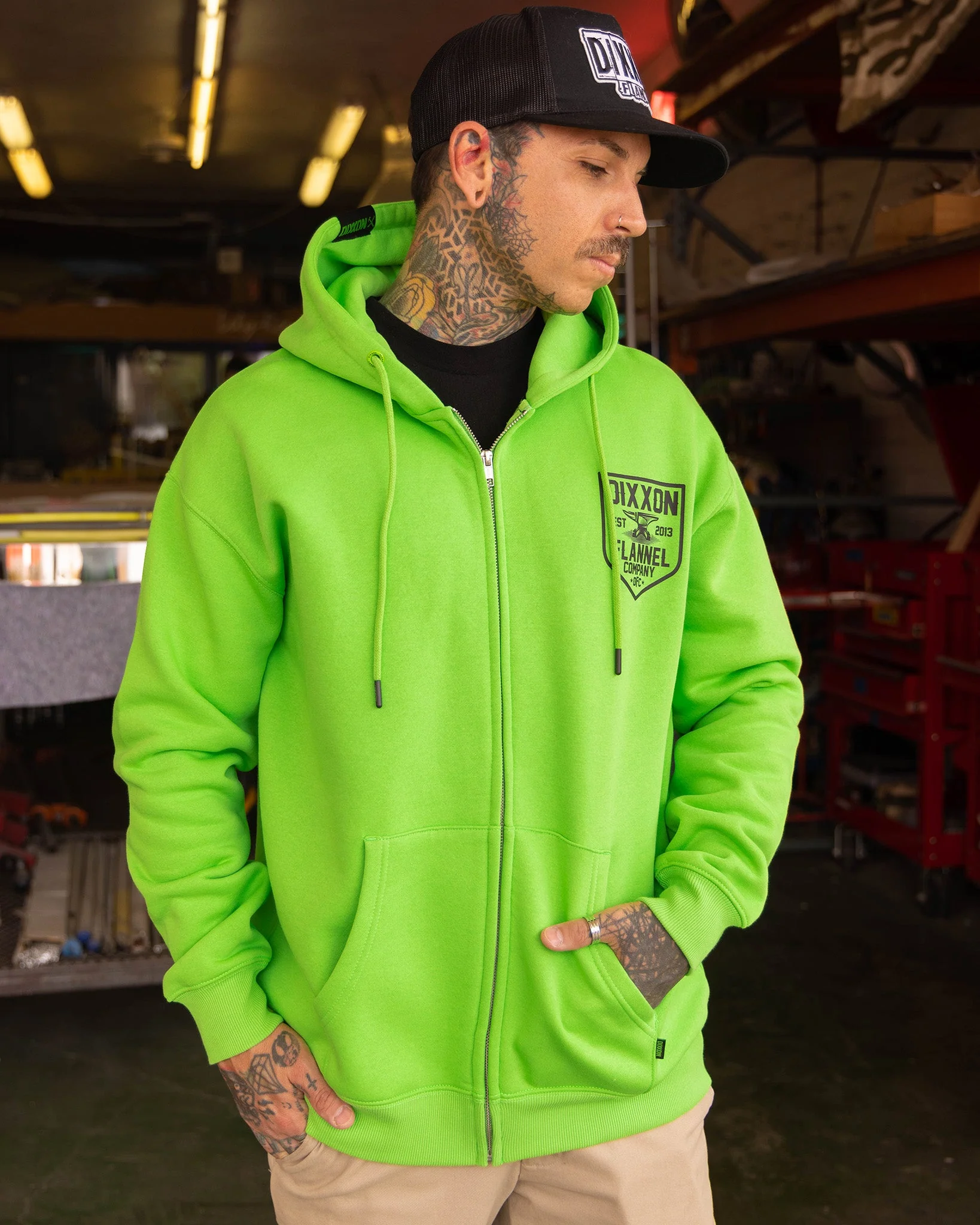 Black DFC Shield Zip Up Hoodie - Safety Green 4 Black DFC Shield Zip Up Hoodie - Safety Green
