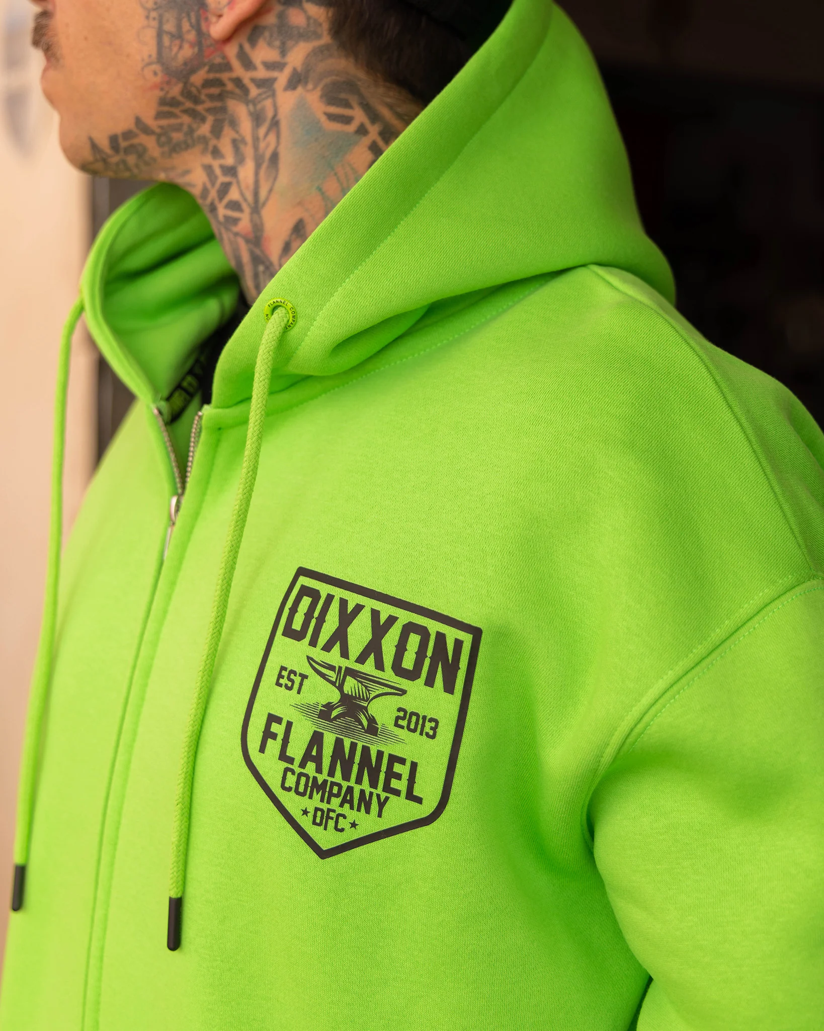 Black DFC Shield Zip Up Hoodie - Safety Green 5 Black DFC Shield Zip Up Hoodie - Safety Green