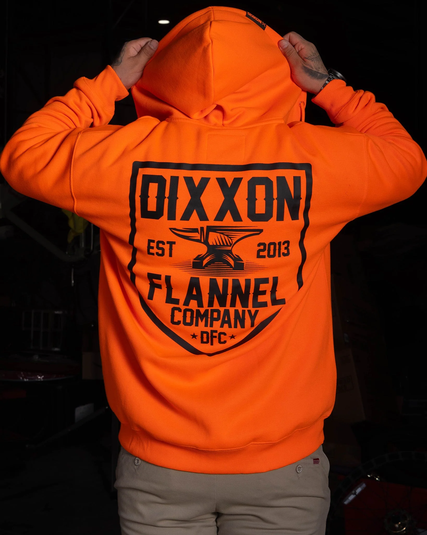 Black DFC Shield Zip Up Hoodie - Safety Orange