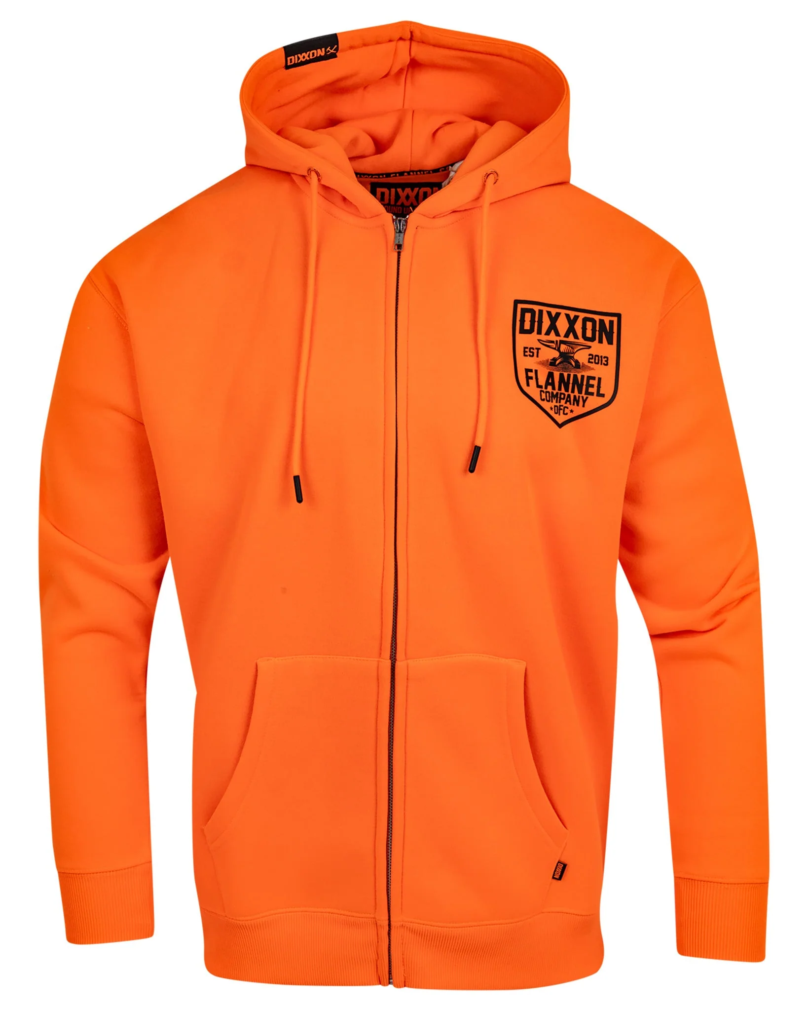 Black DFC Shield Zip Up Hoodie - Safety Orange