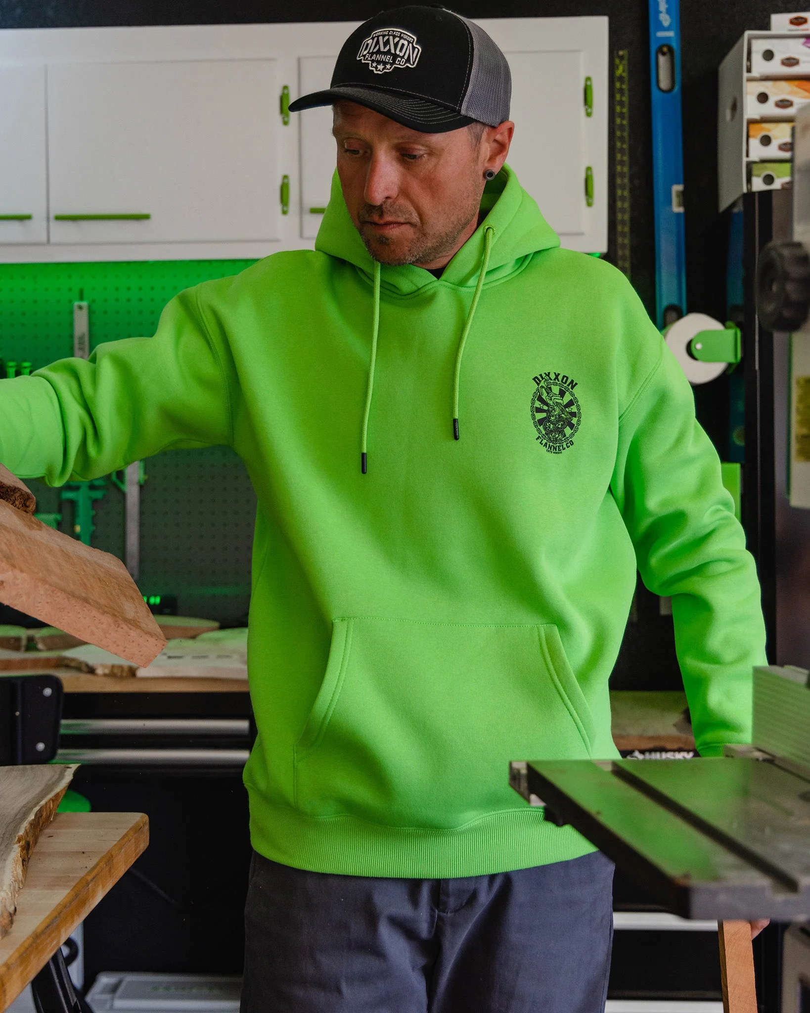 Black Hammersnake Pullover Hoodie - Safety Green