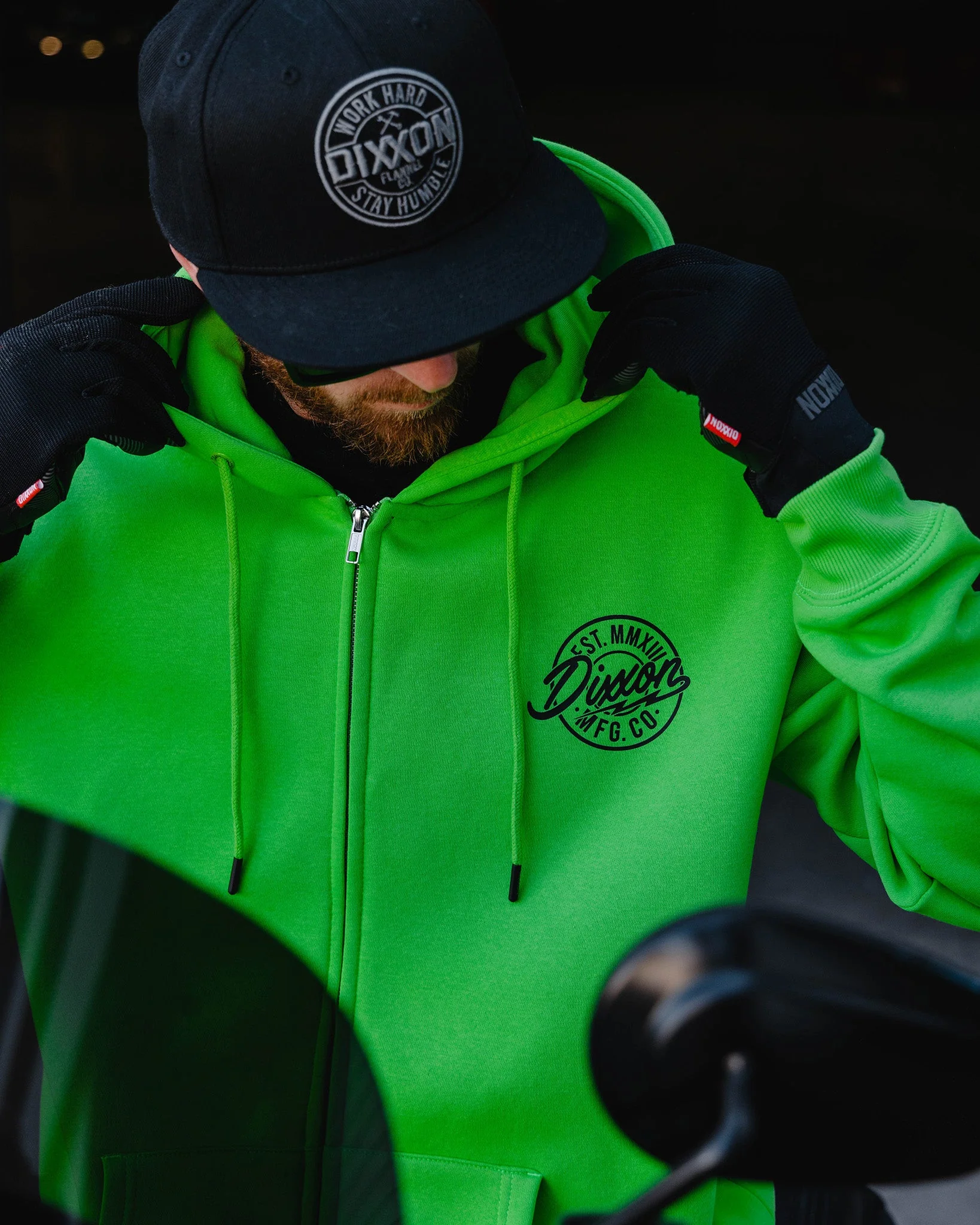 Black MFG Badge Zip Up Hoodie - Safety Green 4 Black MFG Badge Zip Up Hoodie - Safety Green