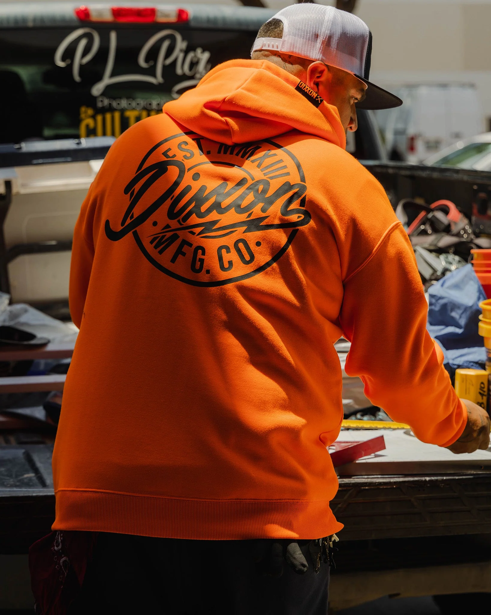 Black MFG Badge Zip Up Hoodie - Safety Orange