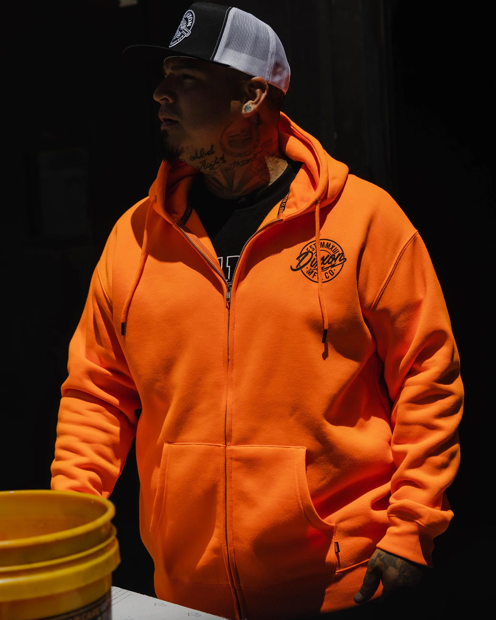 Black MFG Badge Zip Up Hoodie - Safety Orange 4 Black MFG Badge Zip Up Hoodie - Safety Orange