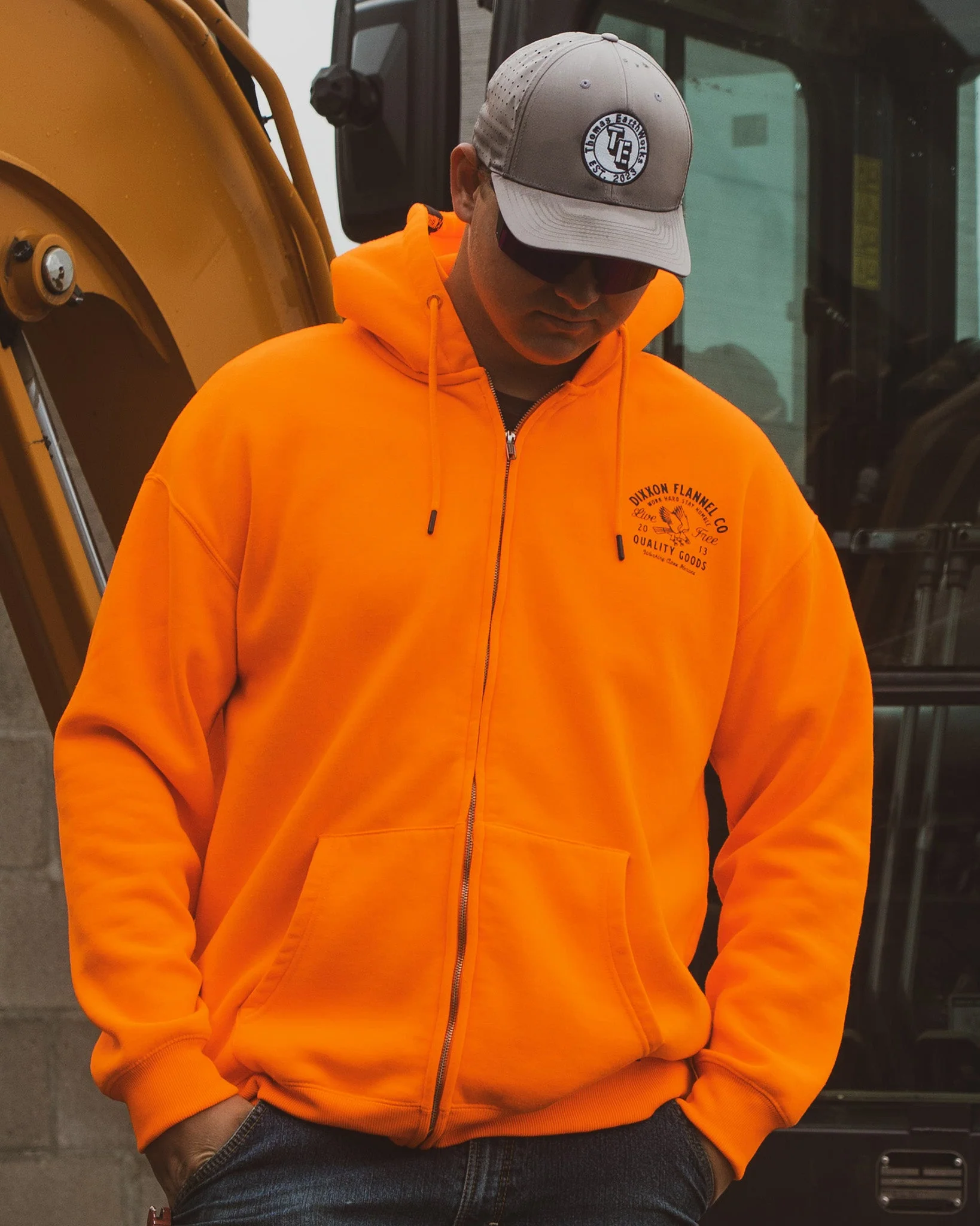 Black Quality Goods Zip Up Hoodie - Safety Orange
