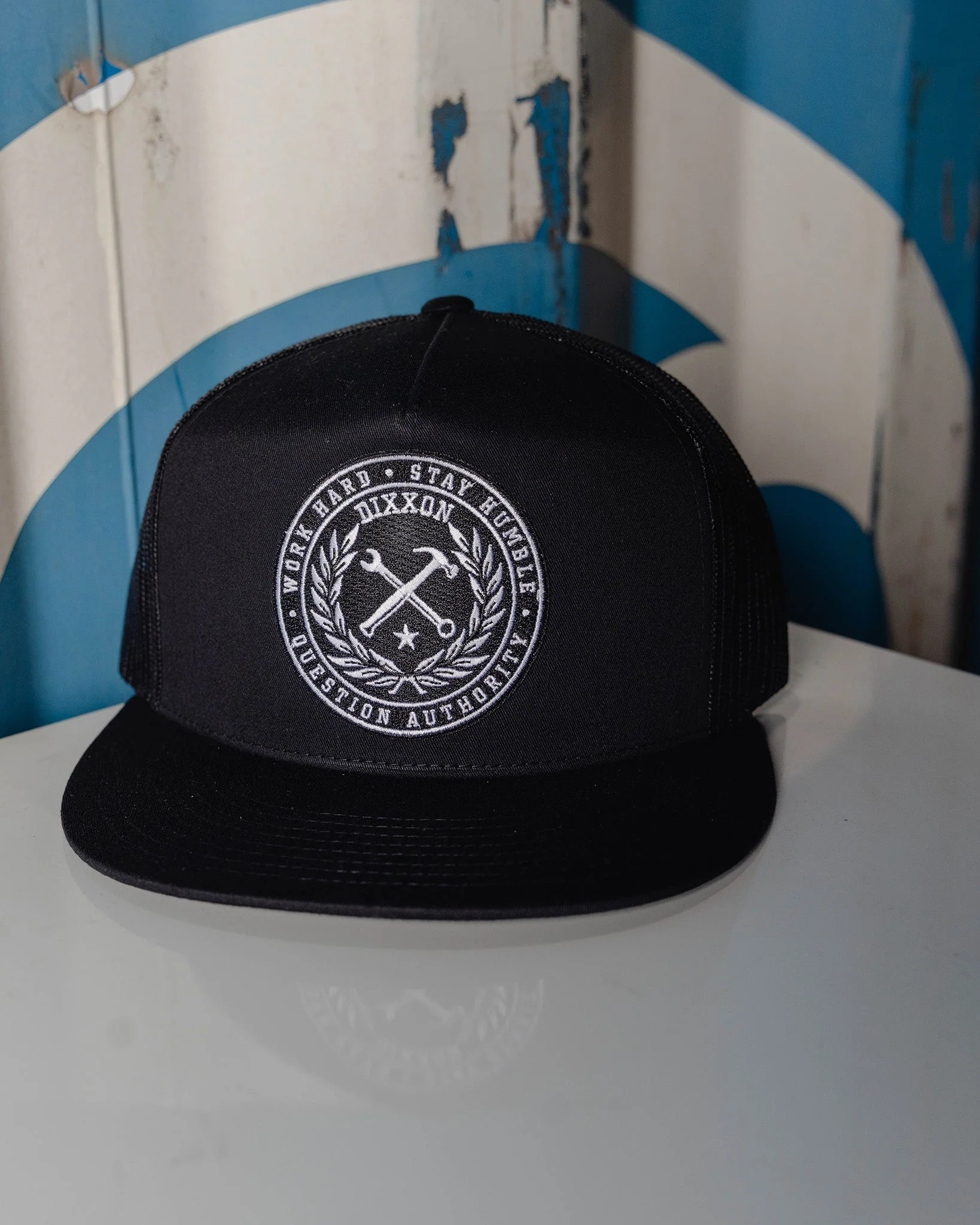 Crested Flat Bill Trucker Snapback - Black & White 3 Crested Flat Bill Trucker Snapback - Black & White